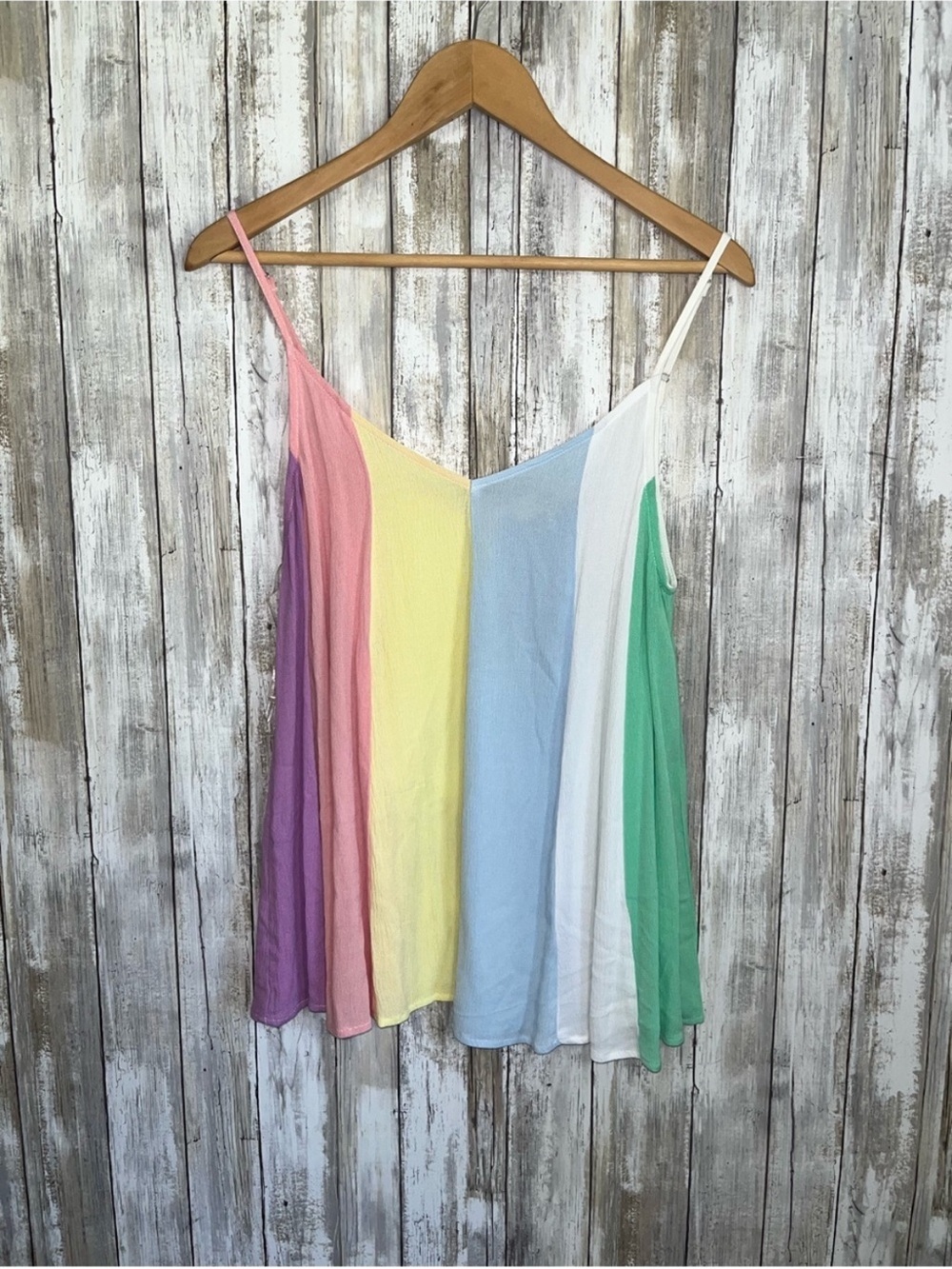 Entro Rainbow Colorblock Tank S Multicolor Pastel Strappy Flowy Rayon Cami Top